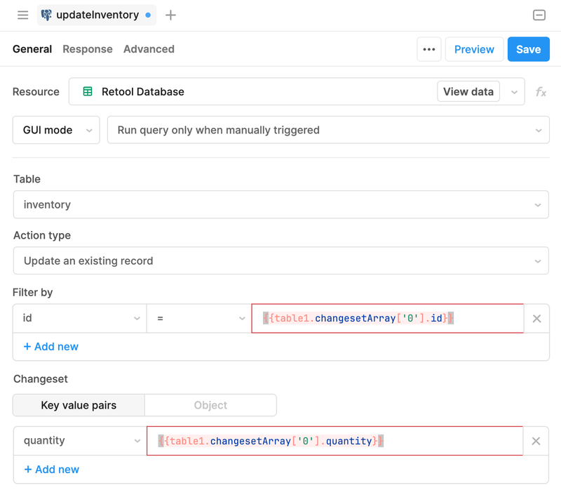 updateInventory query