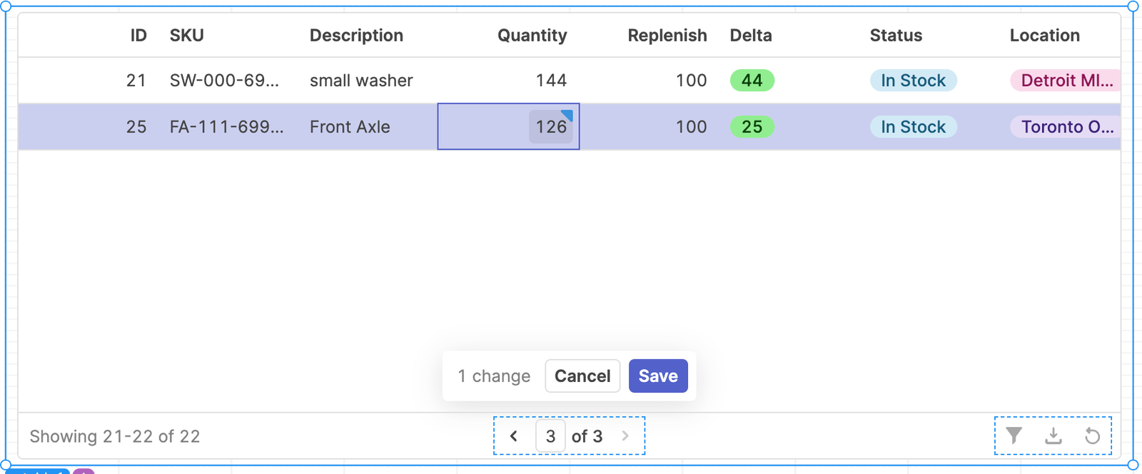 Update quantity with editable field