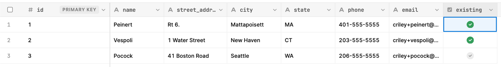 Vendor database table