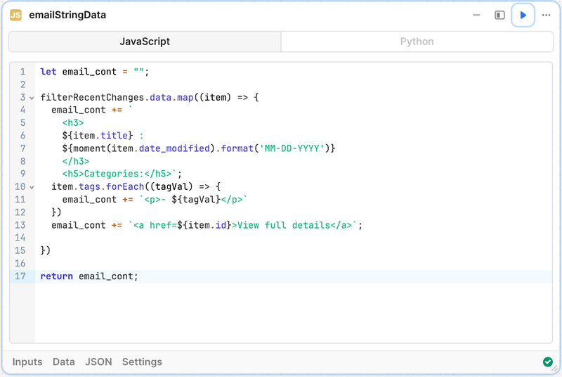 emailStringData block