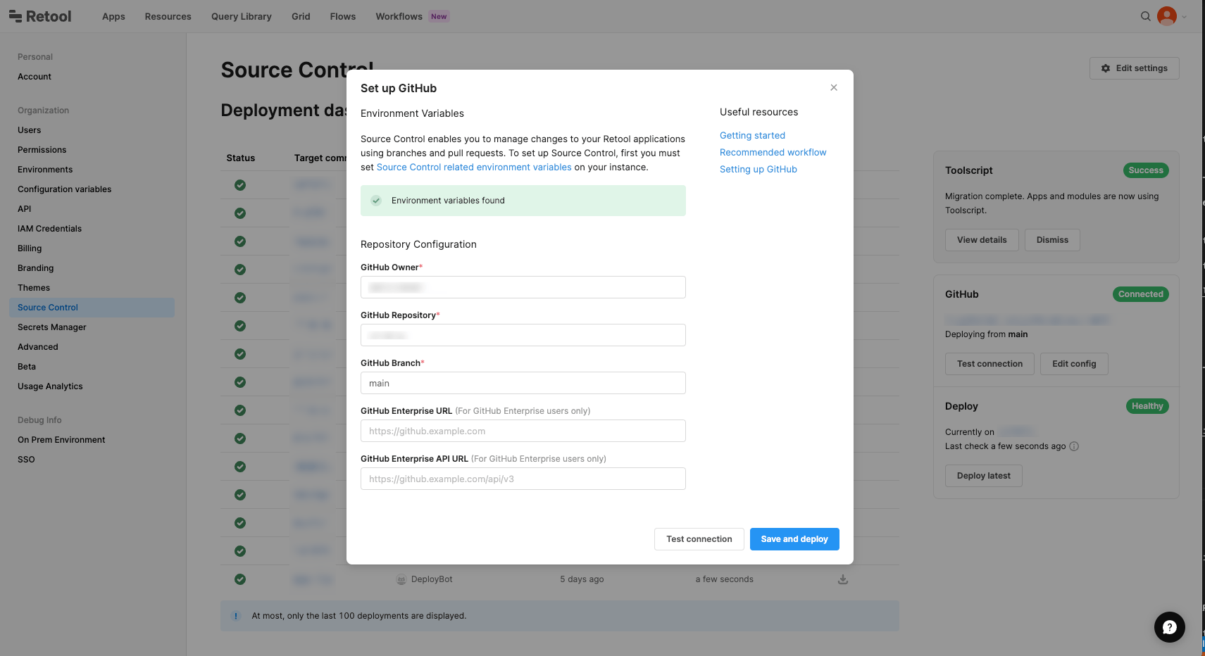 GitHub source control configuration