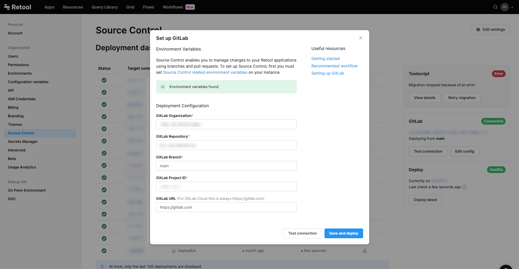 Configure GitLab settings on Retool