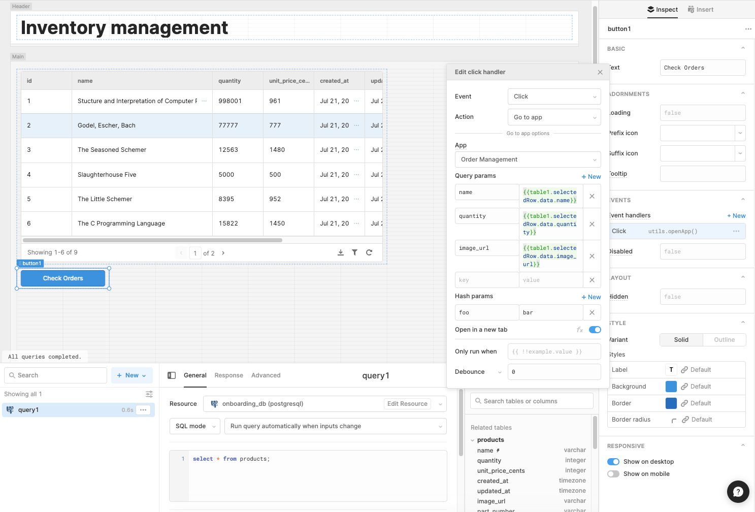 Using table data for query strings.