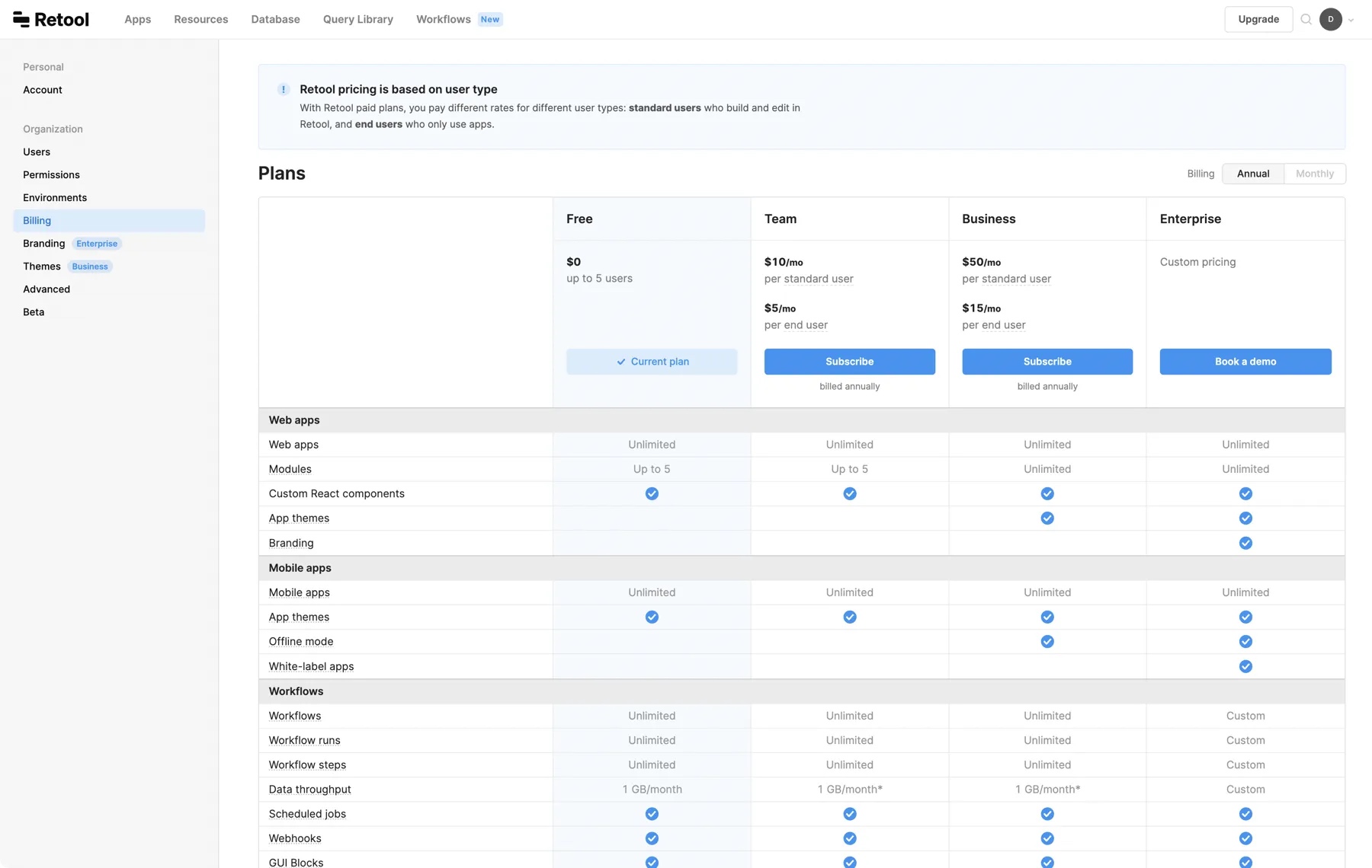 Manage billing plans