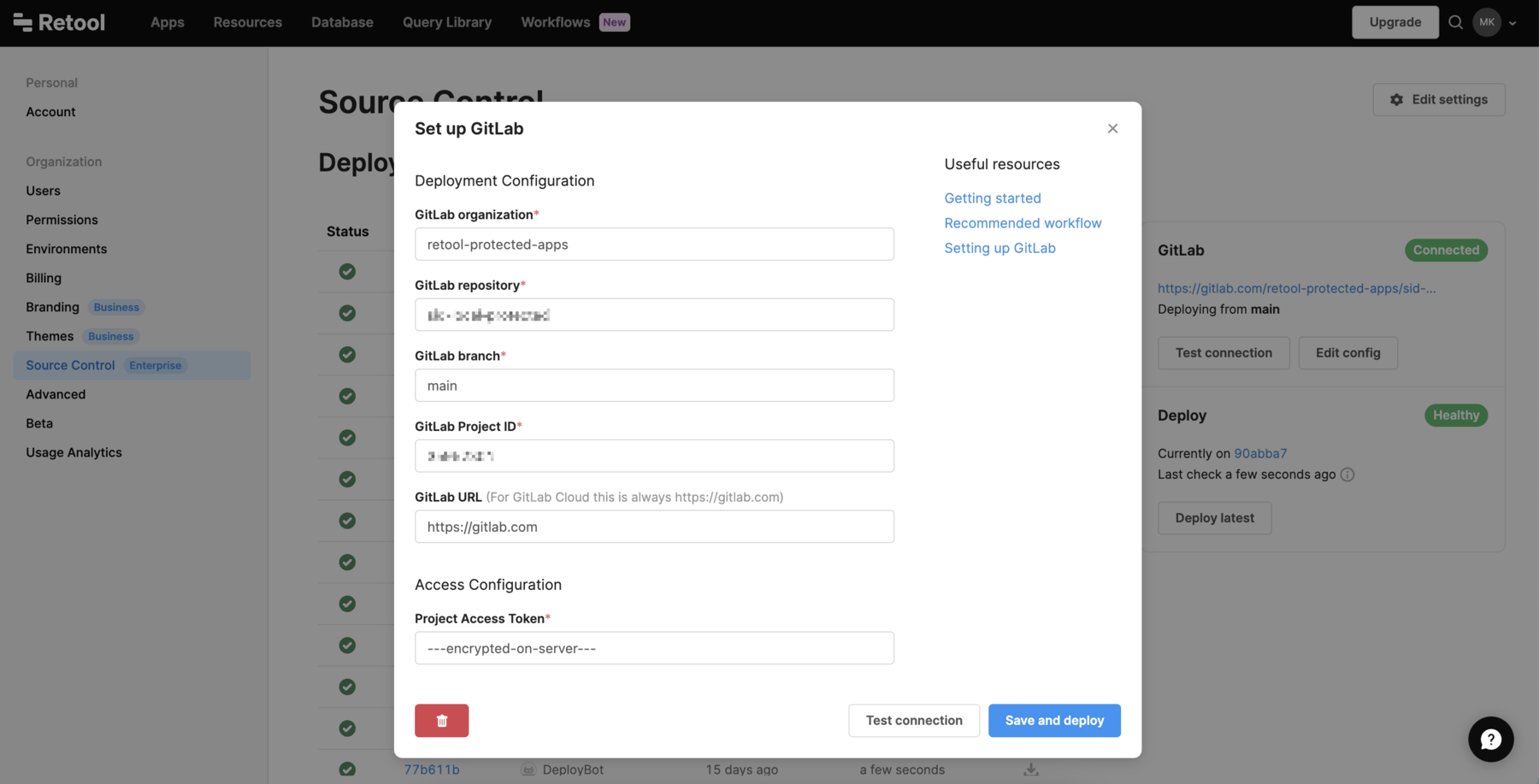 Configure GitLab settings on Retool