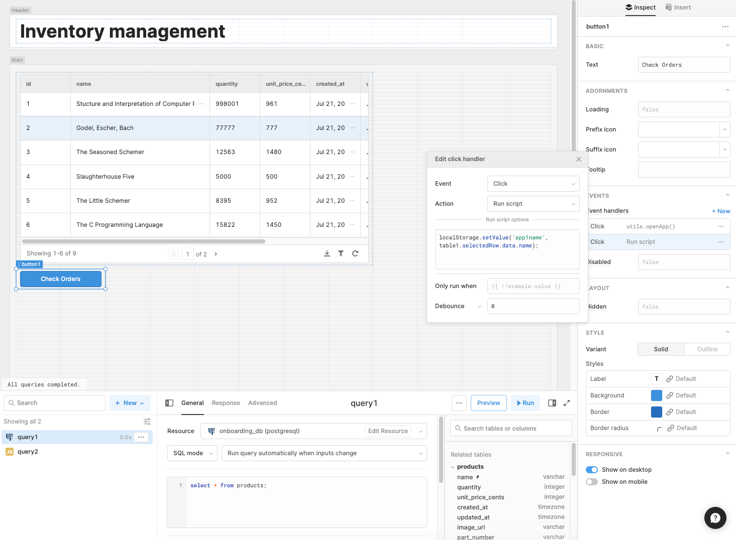 Saving table data to localStorage.