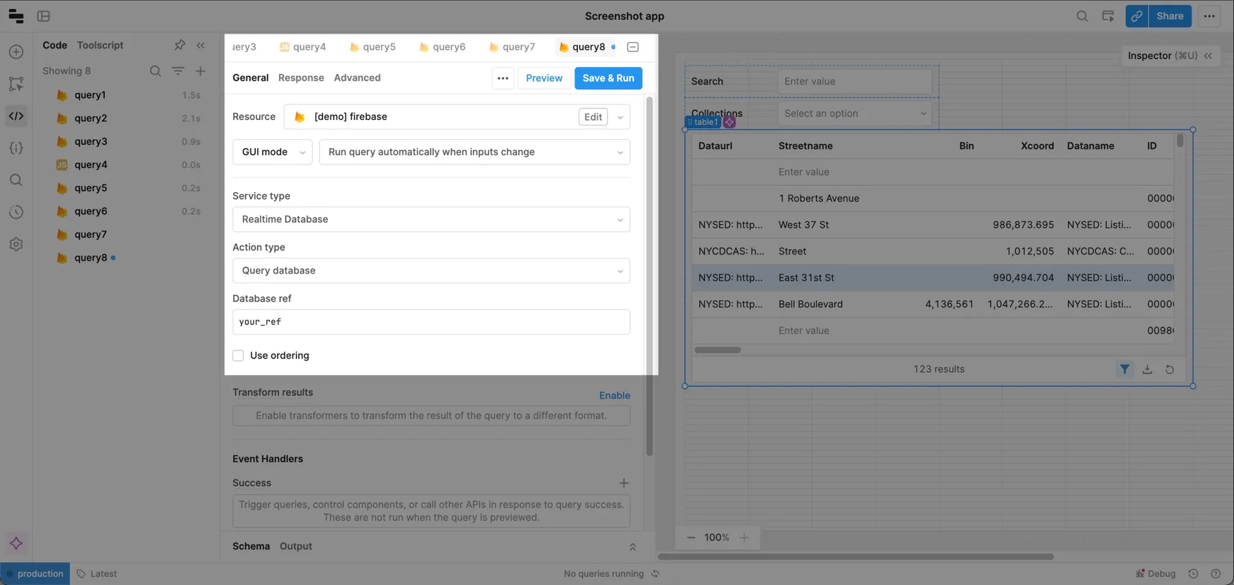 Configuring the database query