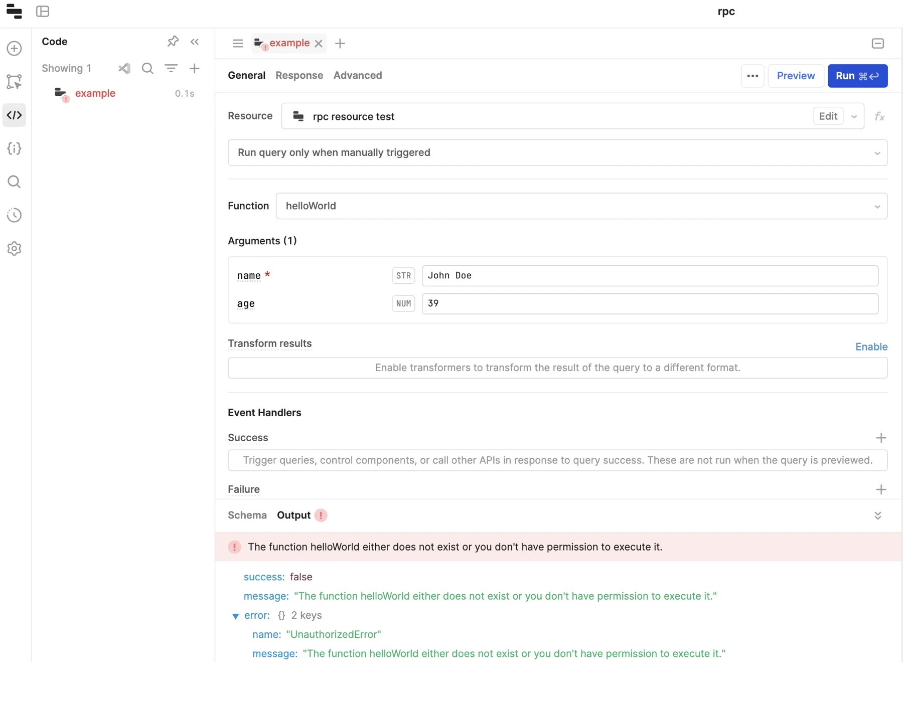 RPC Permissions Error