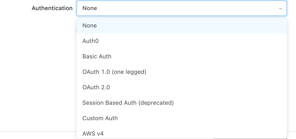 Dropdown to add authentication.