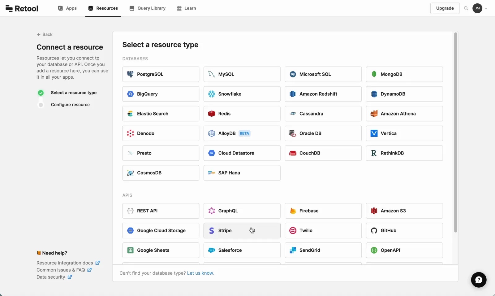 Select a resource type