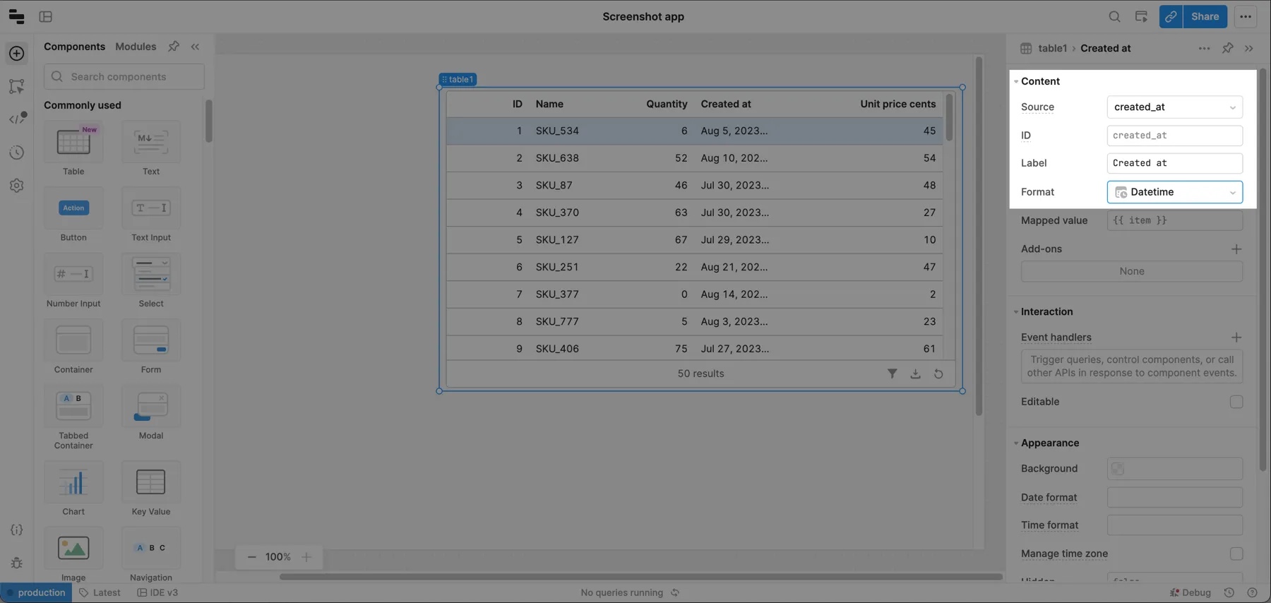 Date Time column with mapped value moment formatting