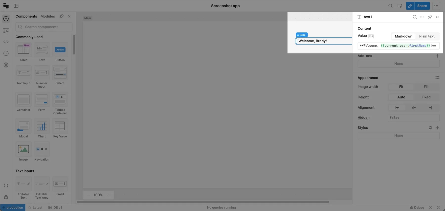 Markdown text with built-in user variables