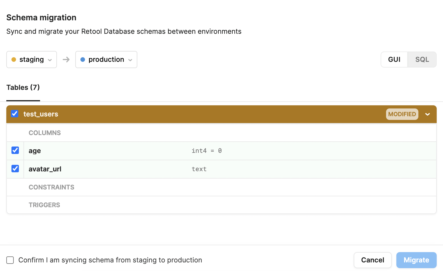 Schema migration with age and URL fields.
