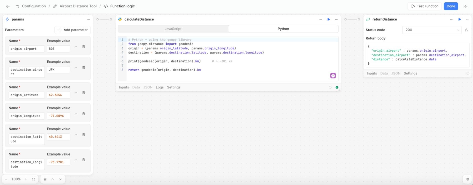 Airport Distance Tool function flow