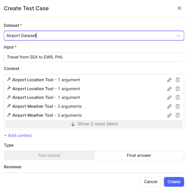 Add to Eval dataset dialog