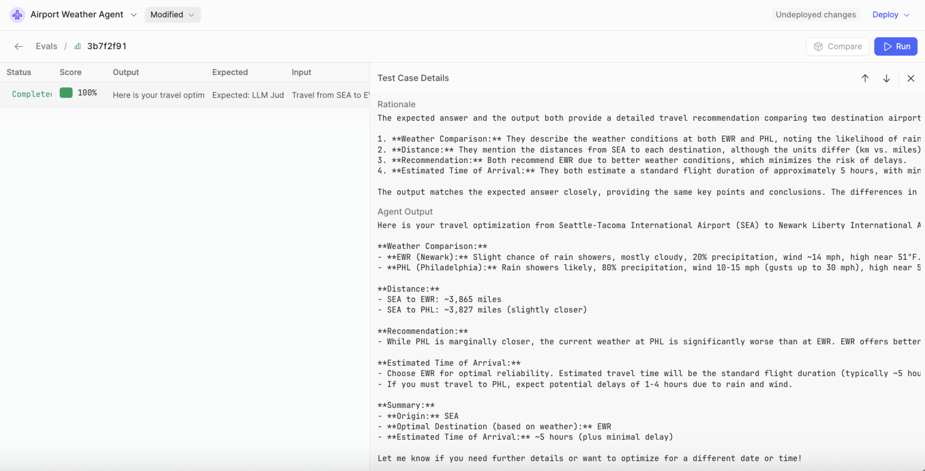 Eval scoring results with rationale