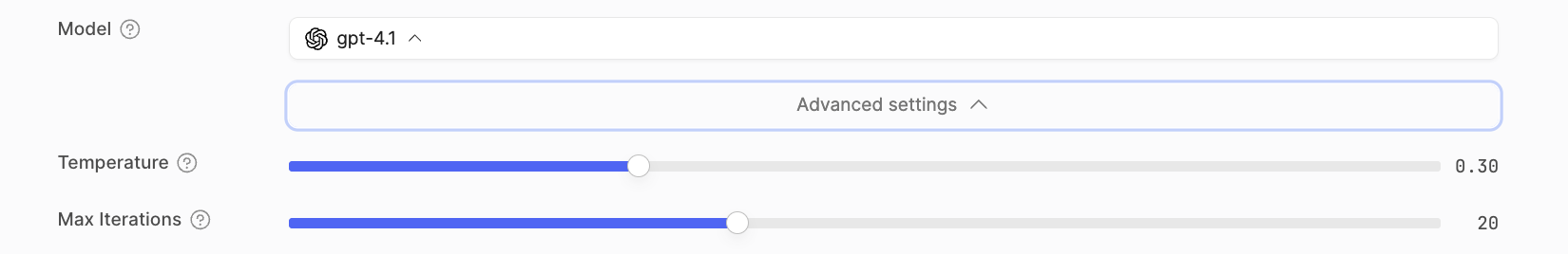 Max Iterations setting increased to 20