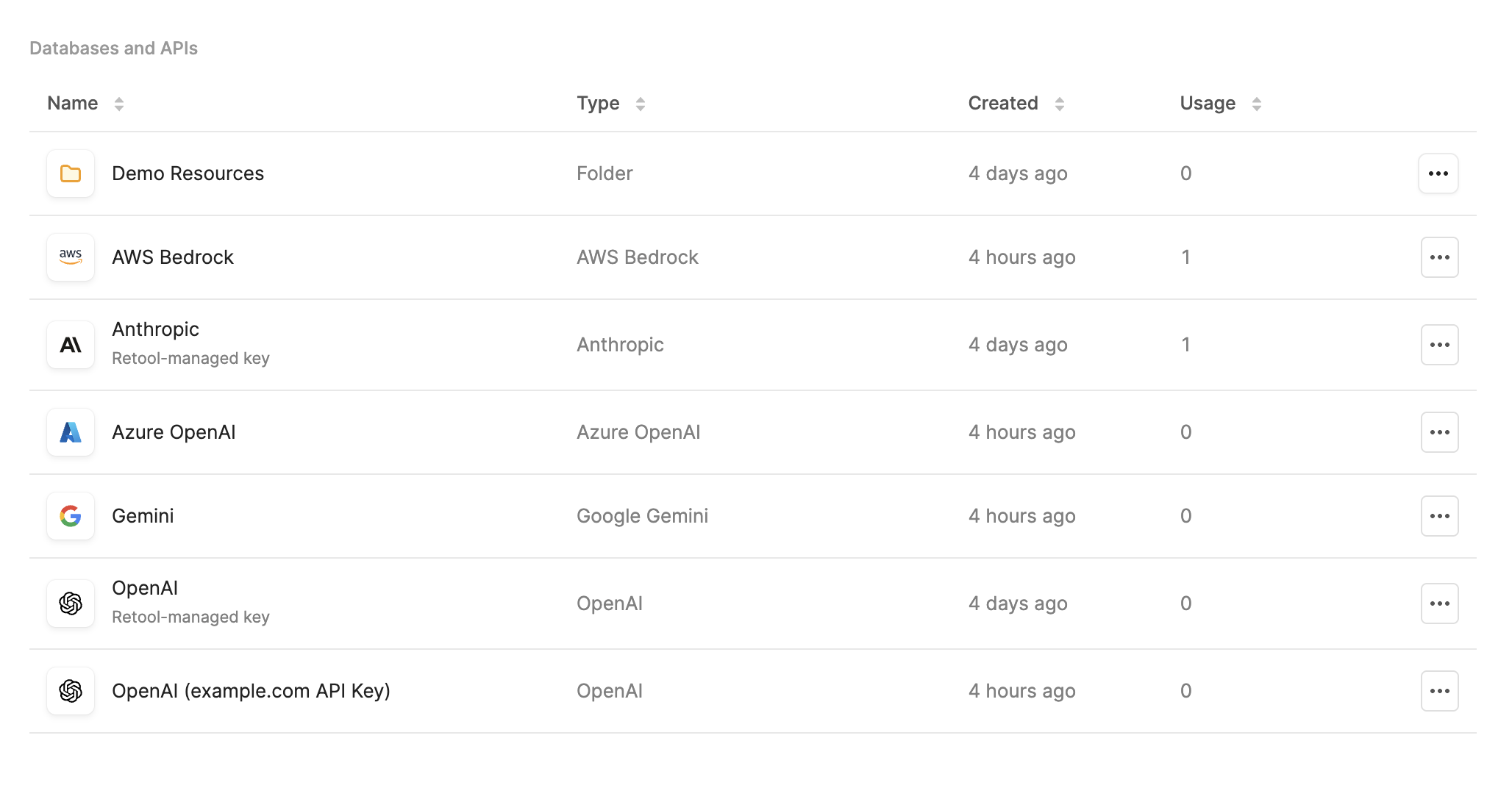 AI resources list in Retool