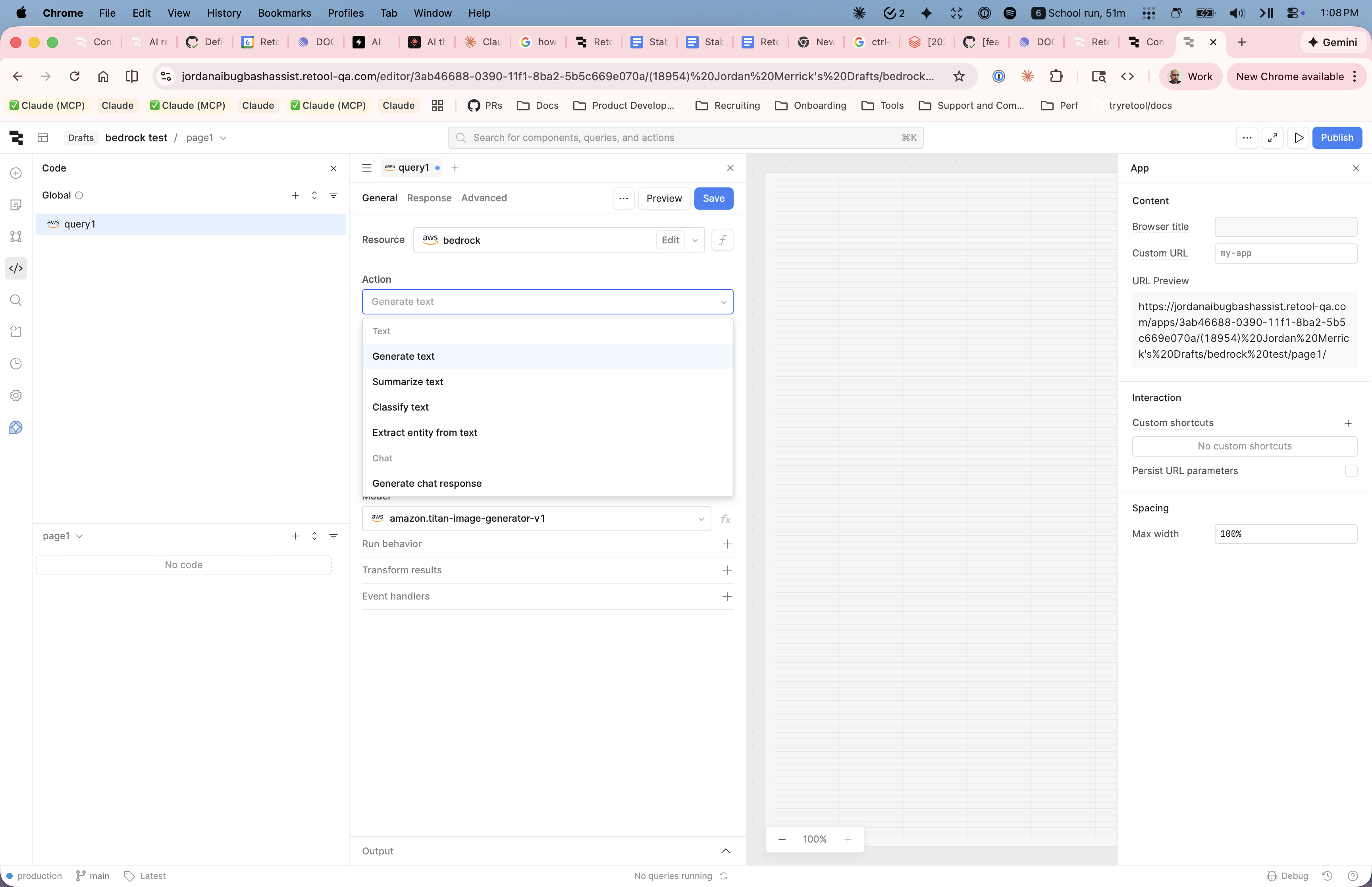 Anthropic query editor showing available actions