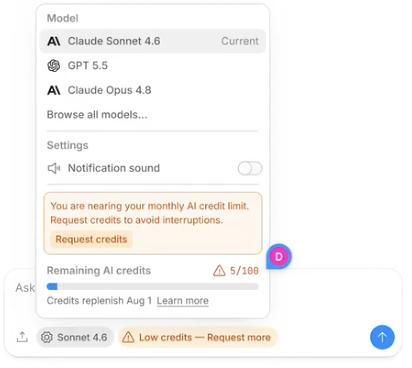 App Builder settings showing consumption and limits
