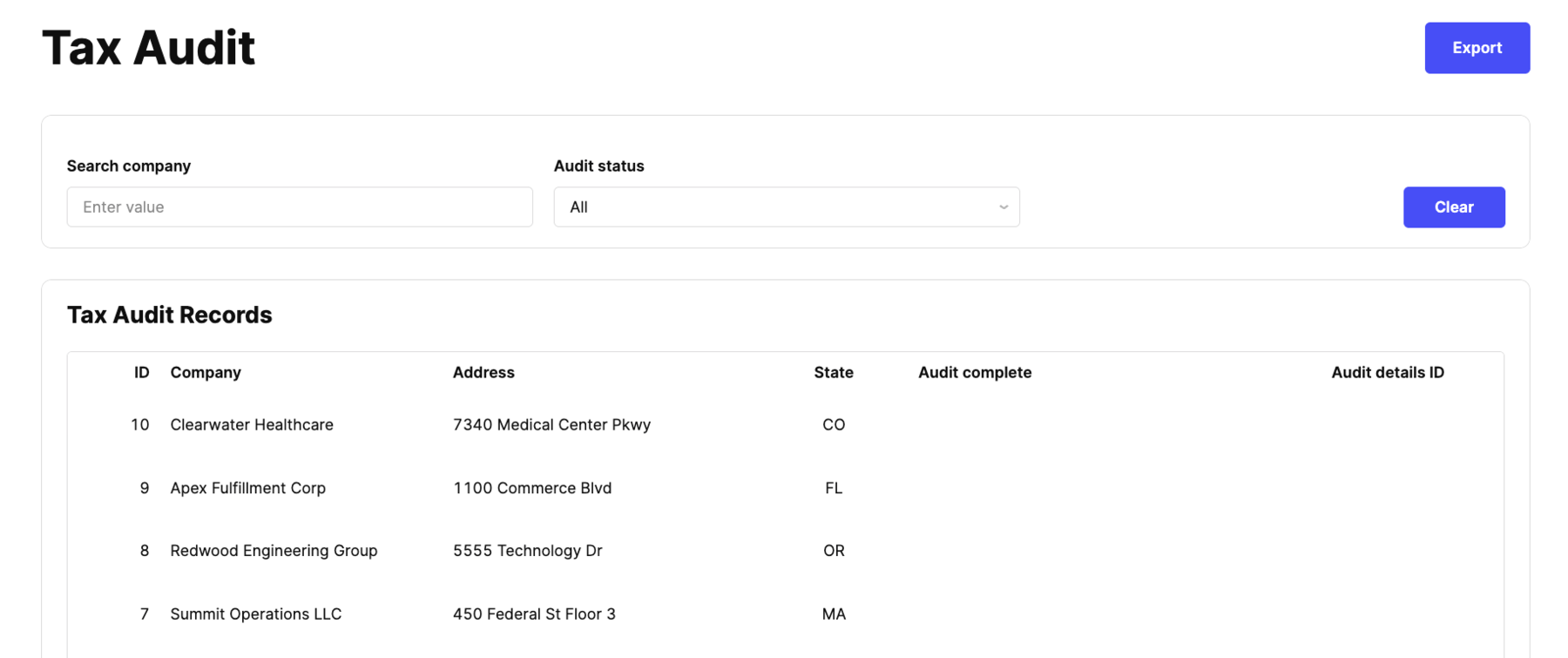 Generated tax audit app