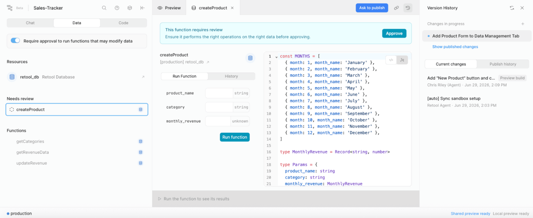 Review functions for approval