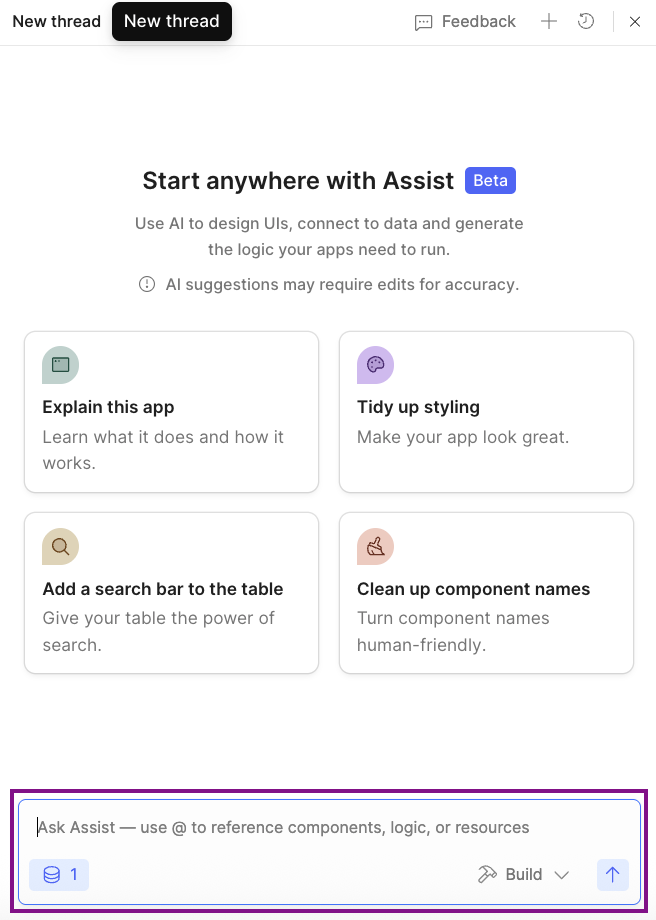 Assist prompt input panel