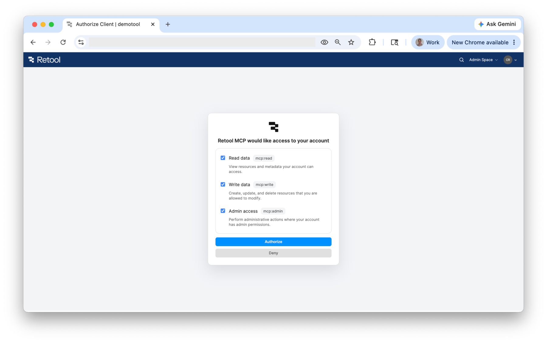 OAuth authorization form