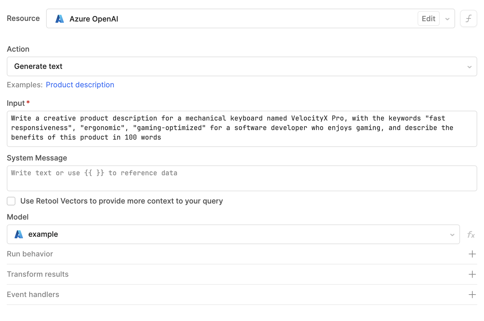 Azure OpenAI query editor