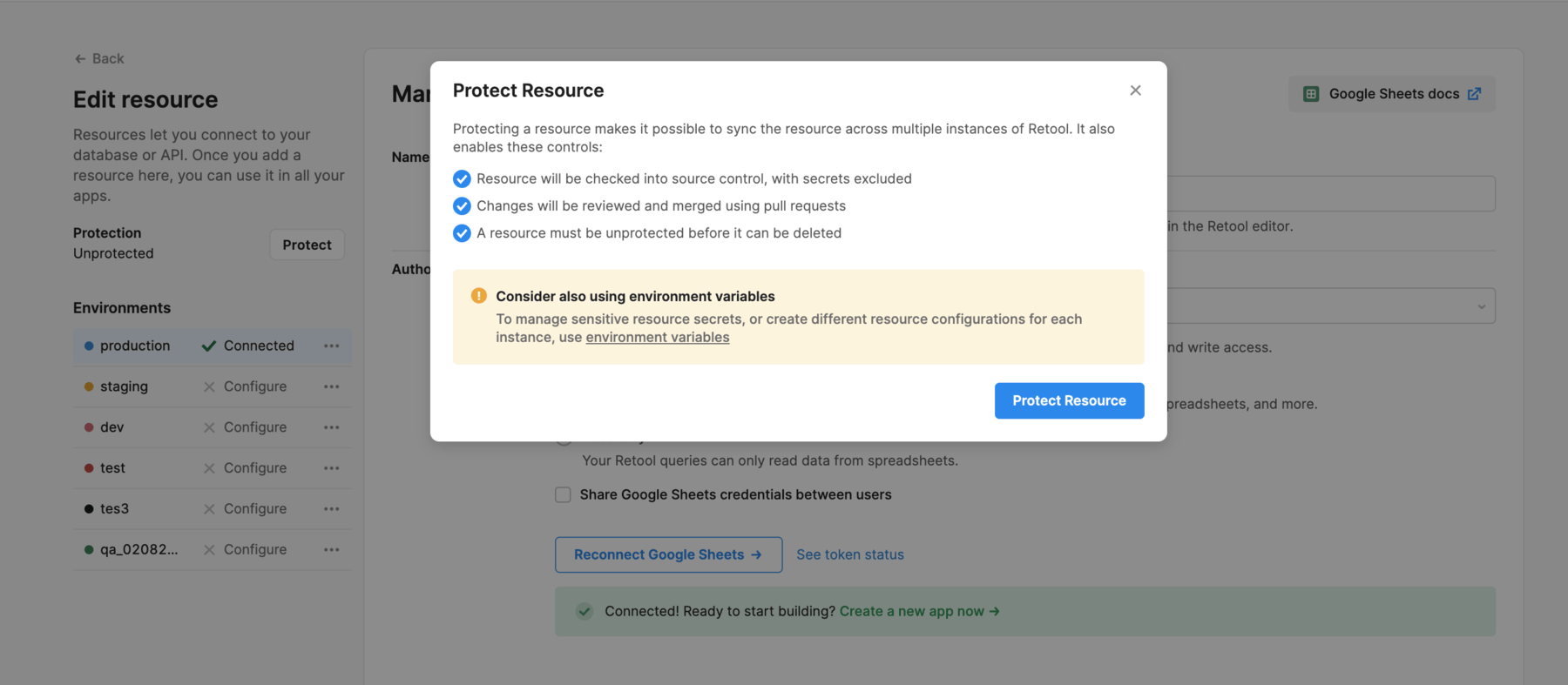 Start protecting resource overview