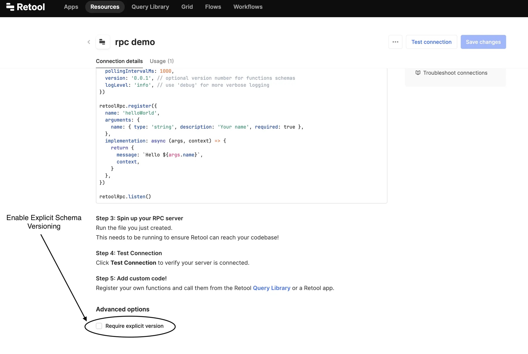 Retool RPC Enable Explicit Versioning