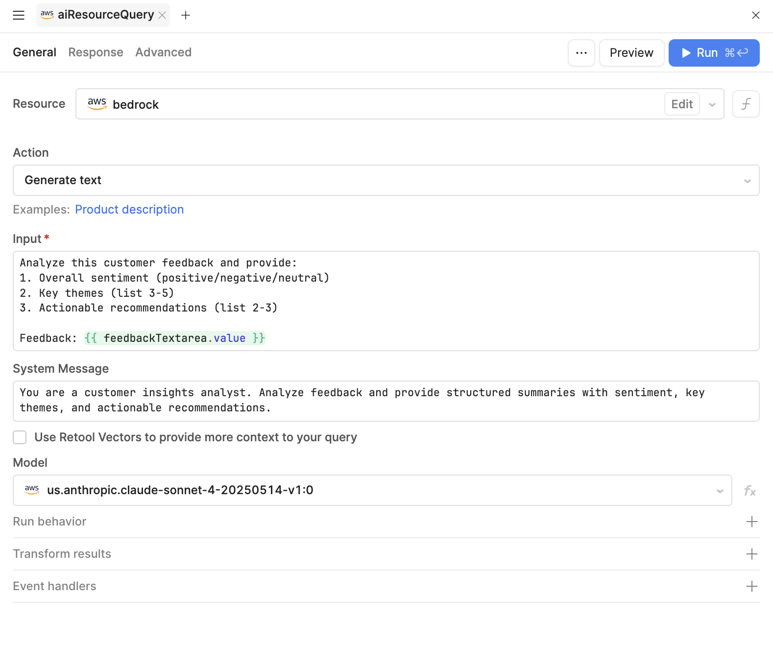 Amazon Bedrock query editor