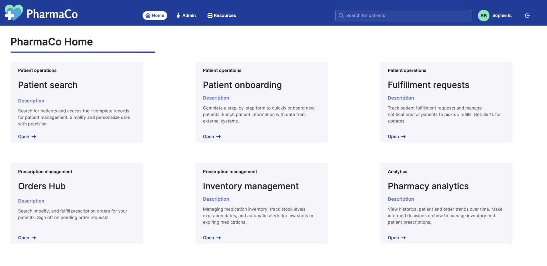 PharmaCo landing page.