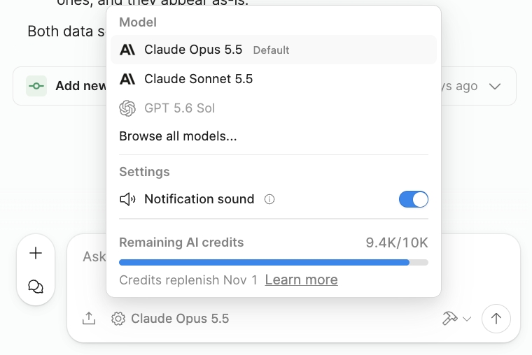 Chat > Settings credit monitoring for builders