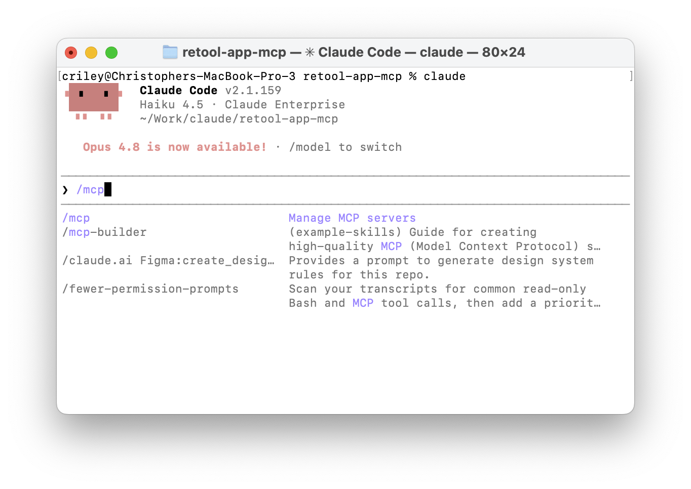 /mcp command output