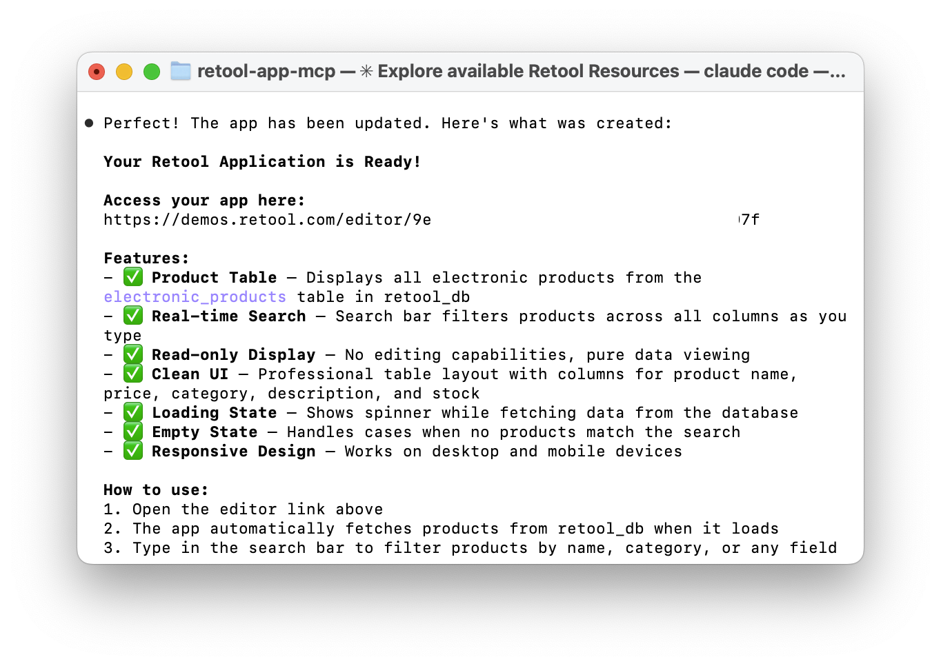 App generation complete with preview link