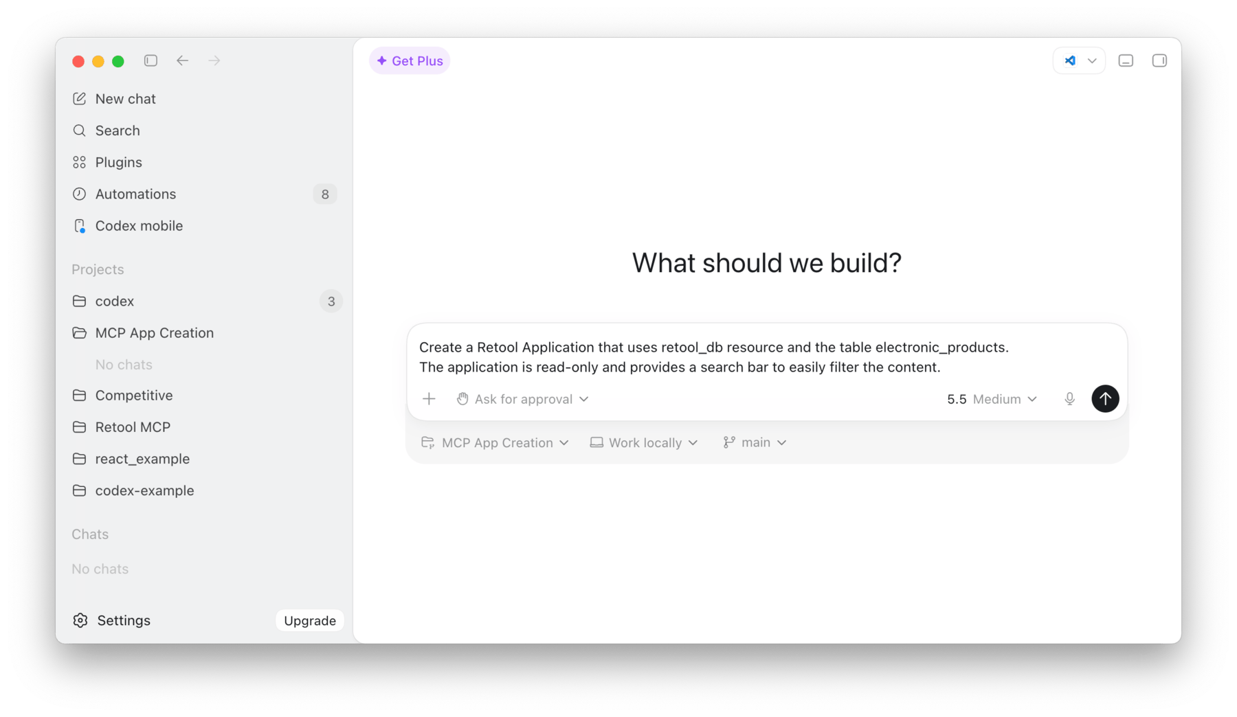 Prompt app creation