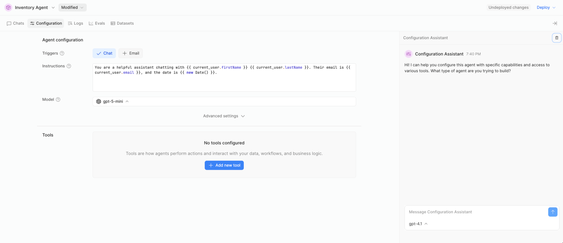 Configuration screen