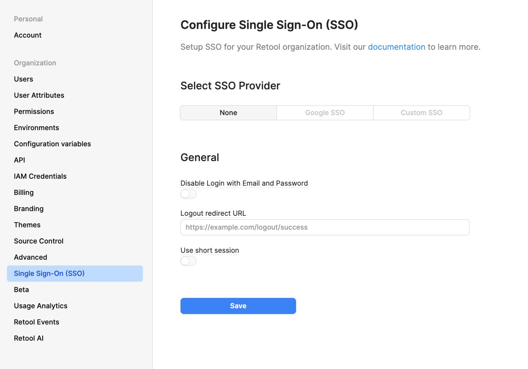 Disable standard authentication and enforce SSO.