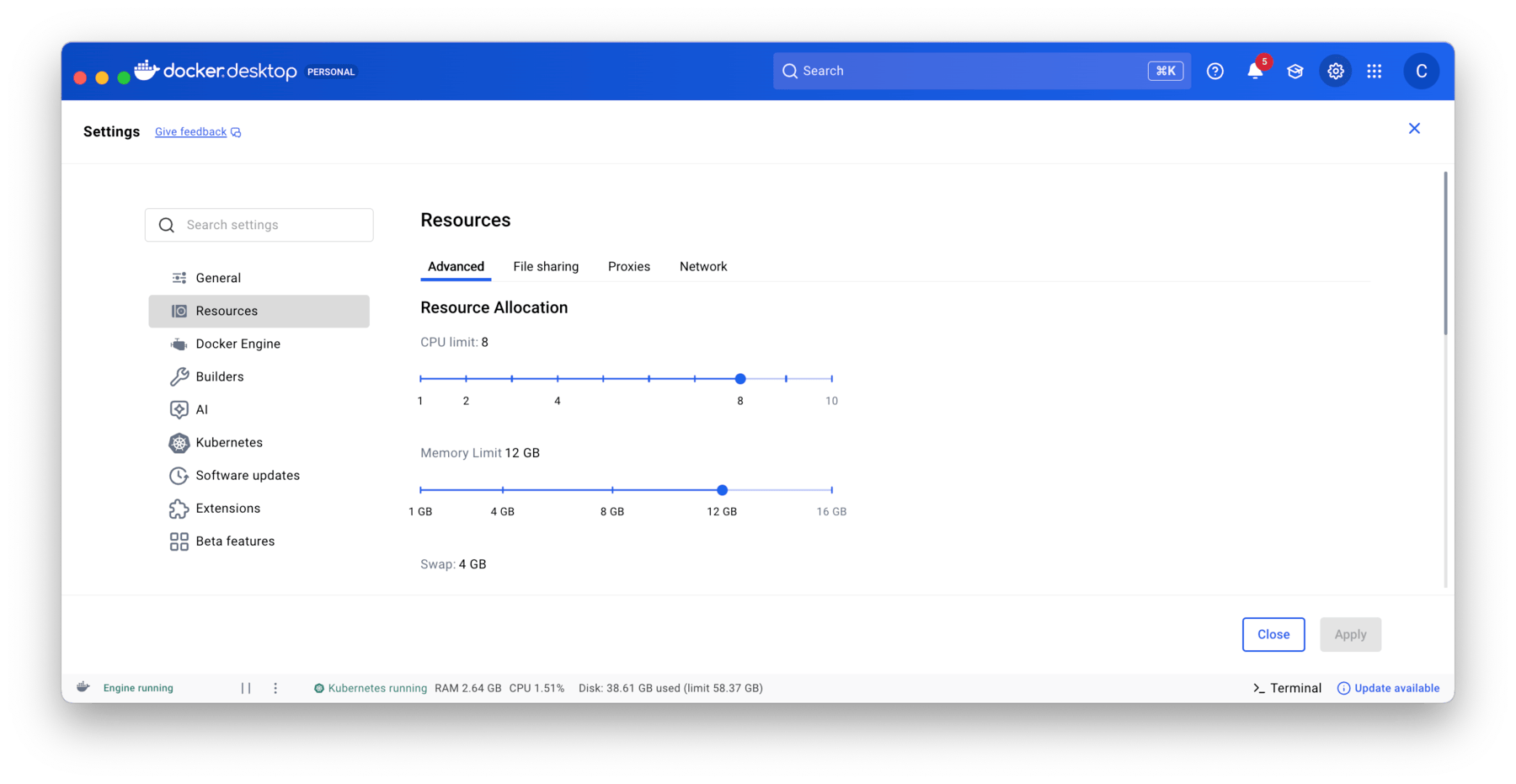 Docker Desktop Resources