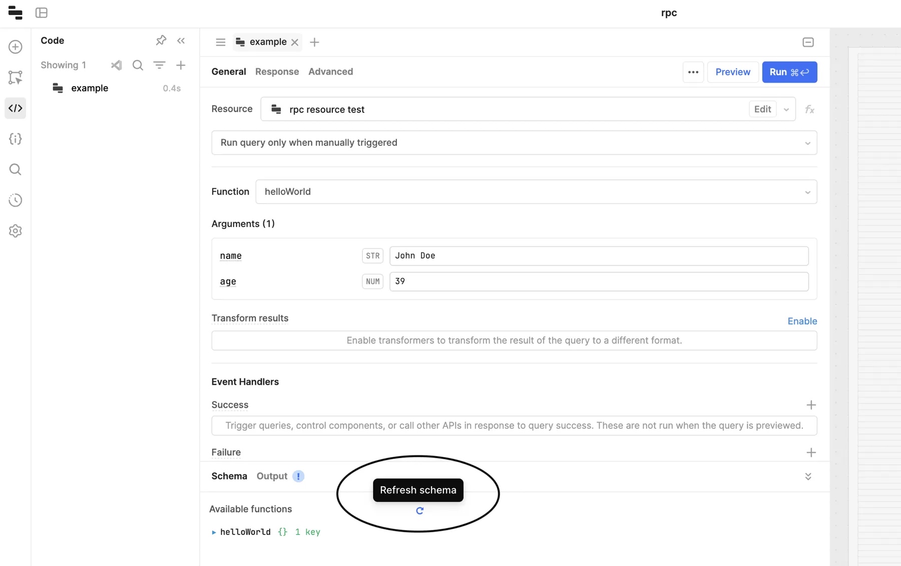 Retool RPC Refresh Schema