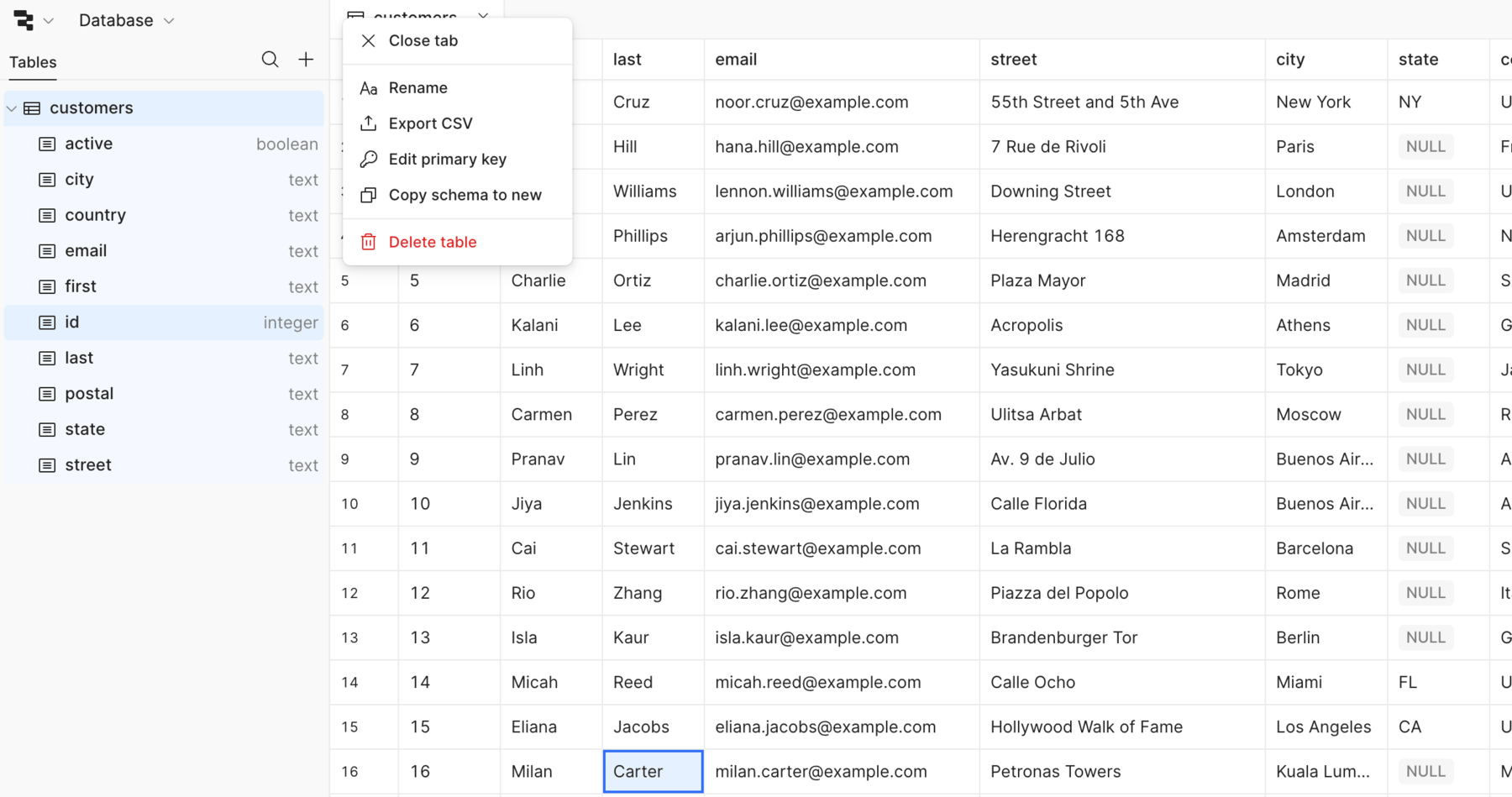 Export a table as CSV.