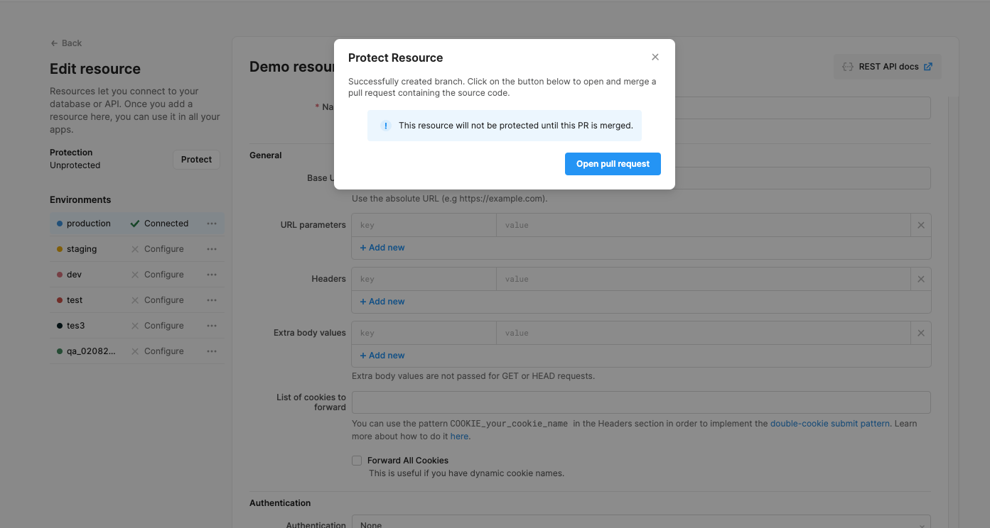 Open initial pull request for protected resource