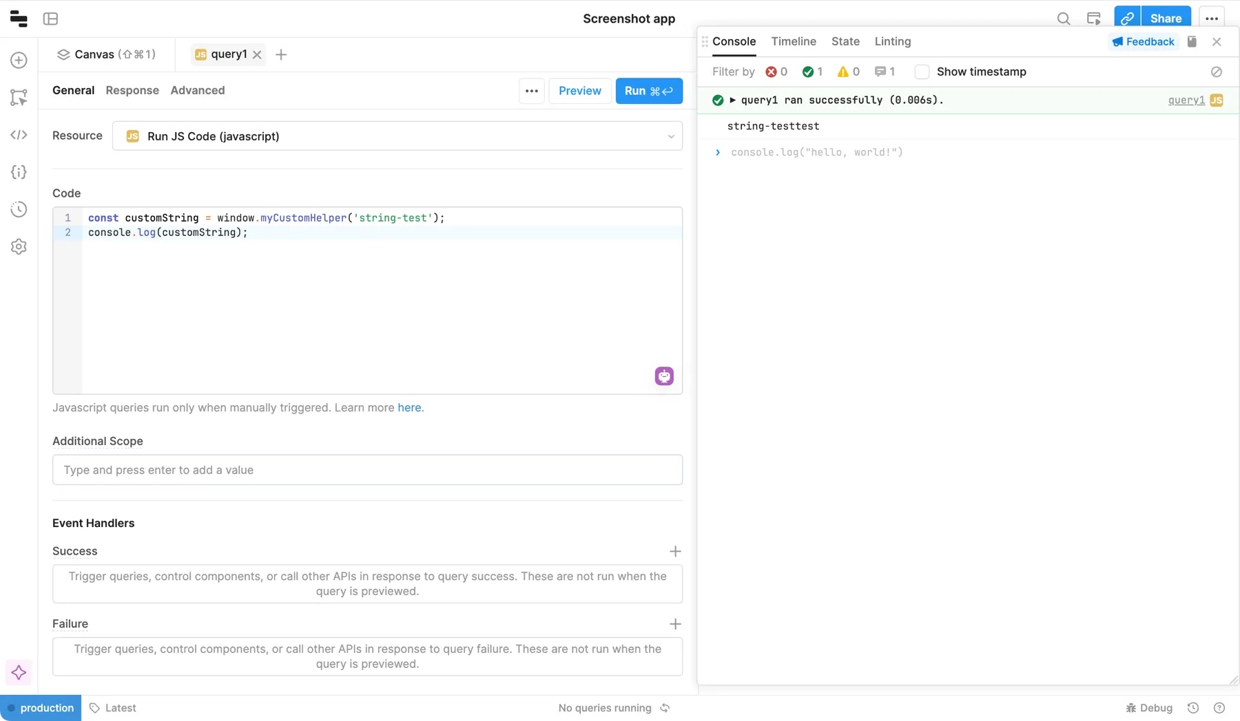 Using preloaded code in a JavaScript query.
