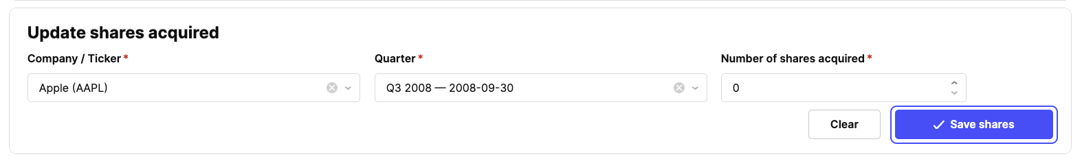 Generated shares acquisition form