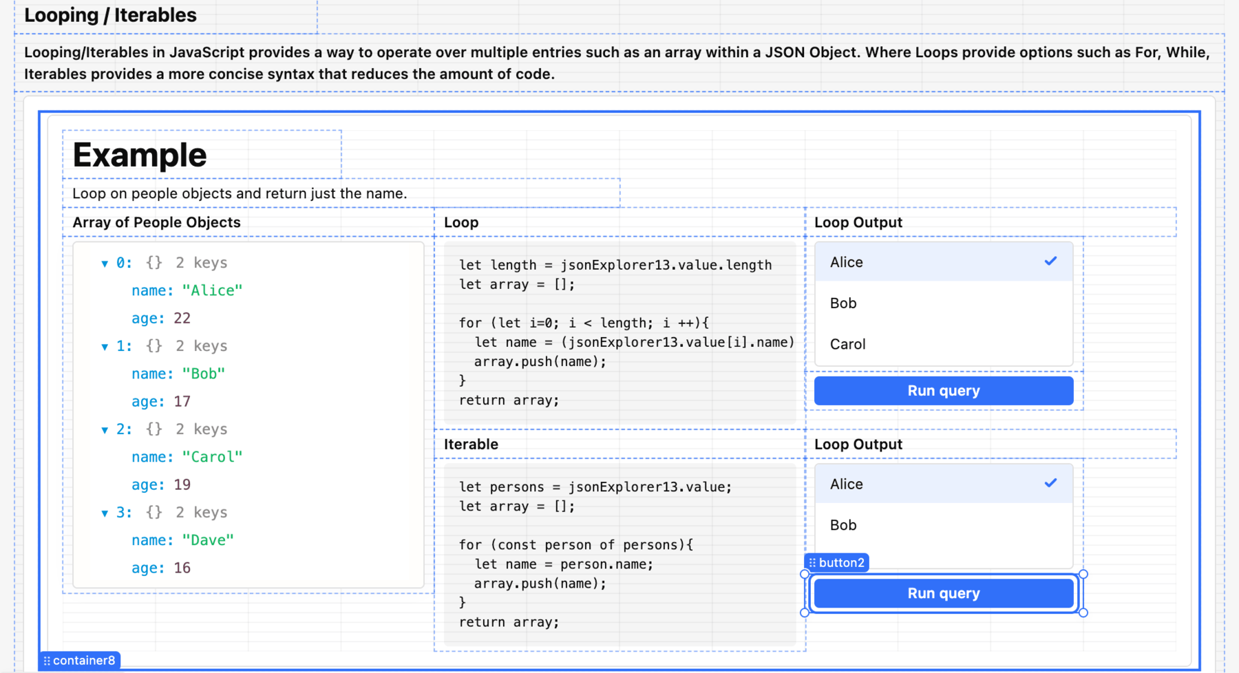 Run query buttons