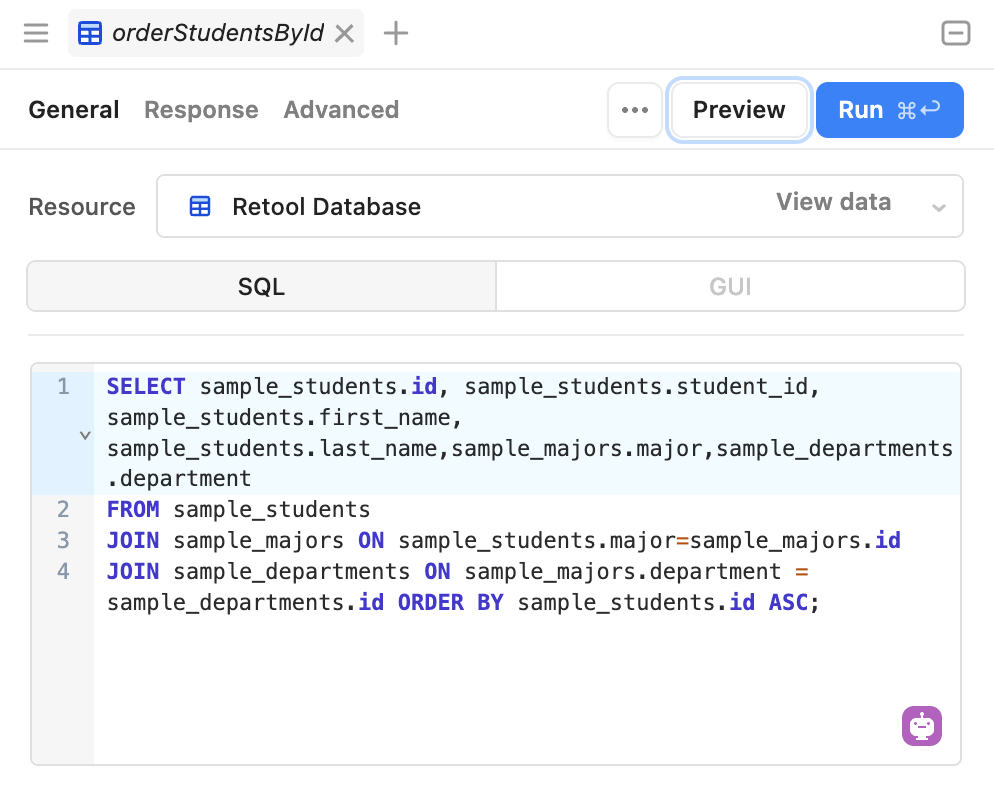 orderStudentsByID query