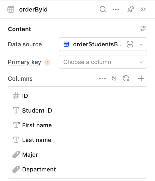 orderStudentsByID data source