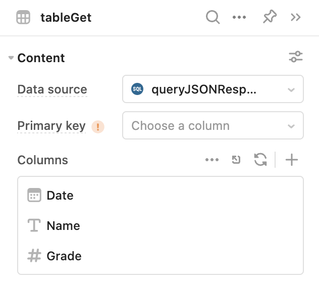 Table data source