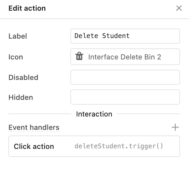 Row action properties